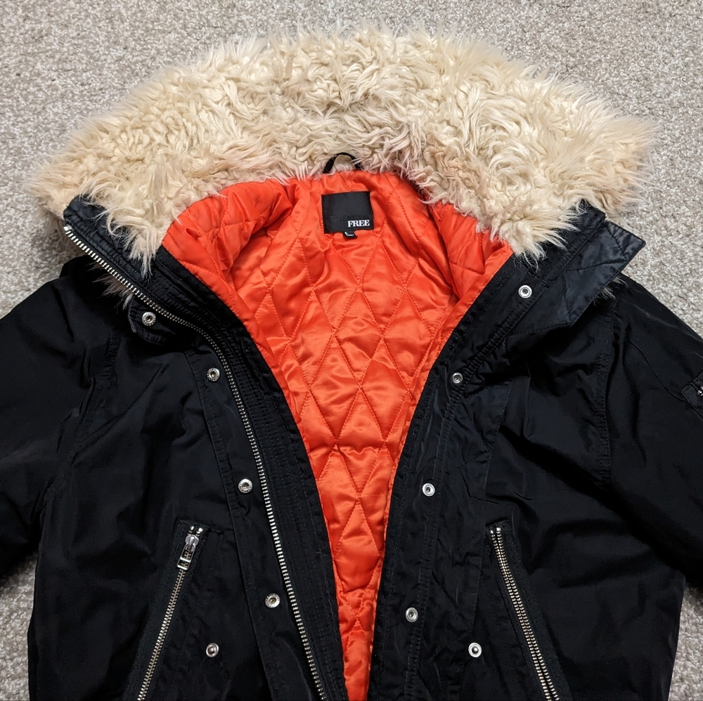 Wilfred Free quilted bomber winter jacket with fur lined hood black - Picture 15 of 16